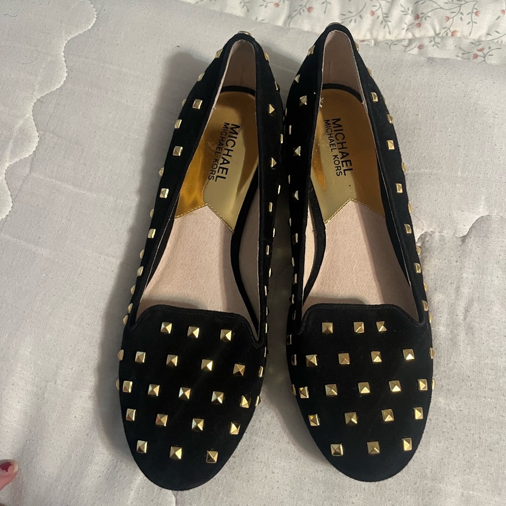 Michael Kors Black and Gold Studded Loafers